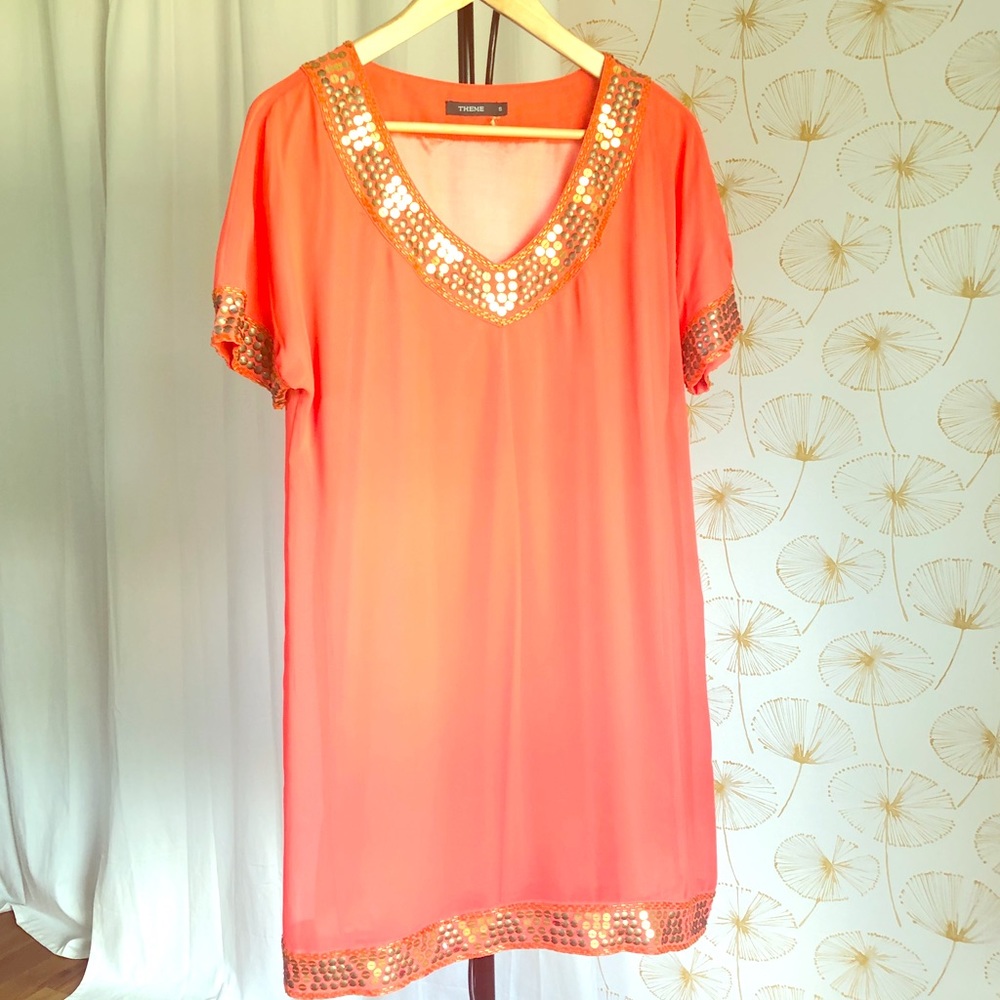 👠Vacaction and Beach Coral Party Dress Very Sexy Sz Small by Theme SUPER CUTE